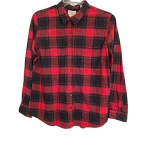 Weatherproof Red And Black Plaid Pattern Button Up Long Sleeves Flannel Shirt La